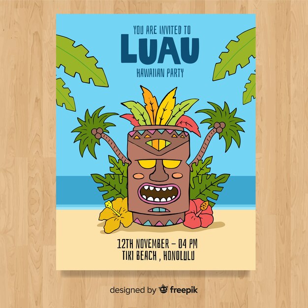 Kostenloser Vektor cartoon tiki maske luau plakat vorlage