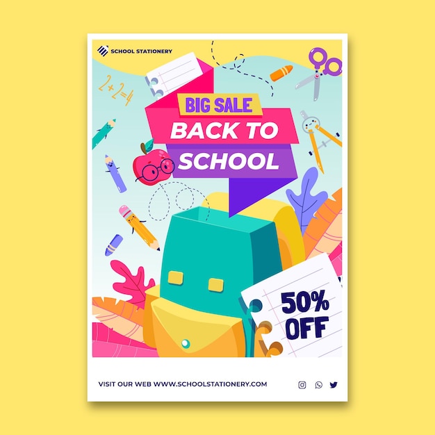 Cartoon zurück zur Schule vertikale Verkaufs-Flyer-Vorlage