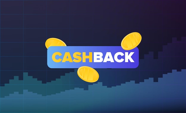 Cashback-banner. logo mit der aufschrift cashback und fliegenden goldmünzen. vektor-illustration.