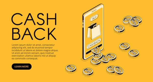 Cashback-shopping-illustration, geld-cash-back-belohnung für den kauf von der smartphone-anwendung