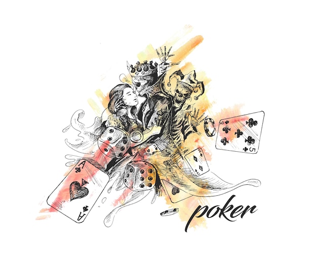 Kostenloser Vektor casino-spiele pokerking mit queen poster sketch