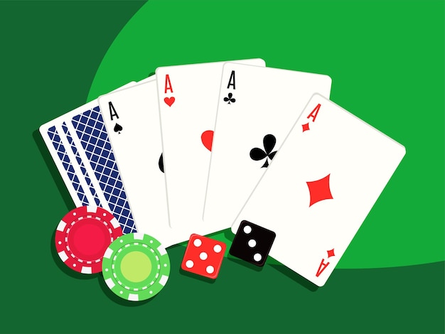 Casino-spielkarten, pokerchips und würfel online-pokerraum-website und designvorlage für mobile apps