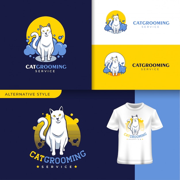 Kostenloser Vektor cat grooming pet shop logo-vorlage
