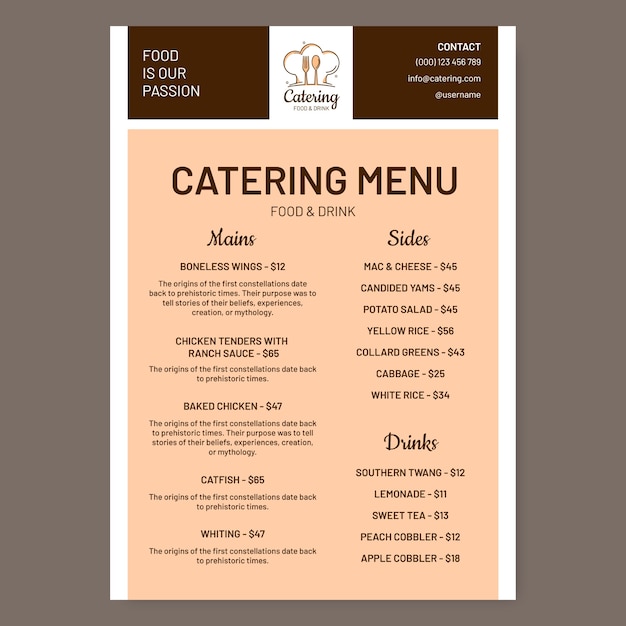 Catering-menü-design-vorlage