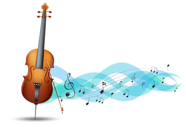 Kostenlose Vektor cello und musiknoten im hintergrund