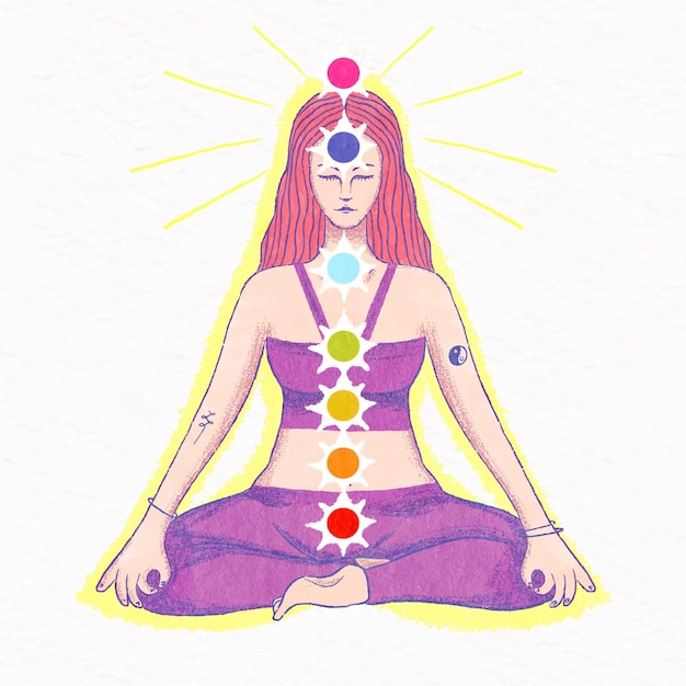 Kostenloser Vektor chakras konzeptillustration mit frau