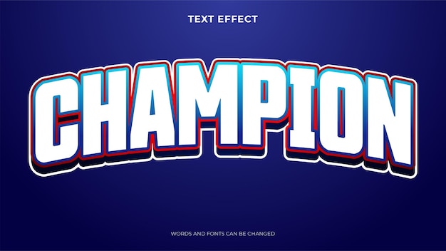 Kostenloser Vektor champion-text im esport-stil, bearbeitbarer texteffekt