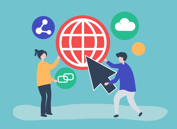 Kostenlose Vektor charaktere und konzeptillustration der globalen kommunikation