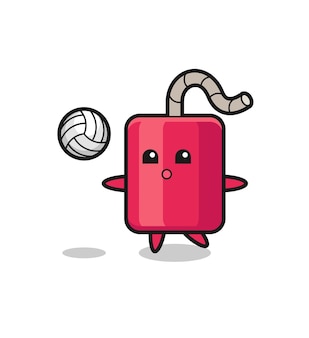 Charakterkarikatur von dynamit spielt volleyball