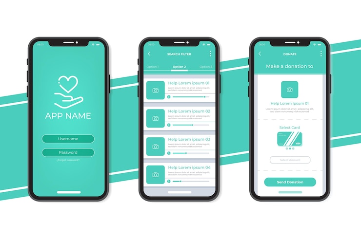 Kostenlose Vektor charity app konzept