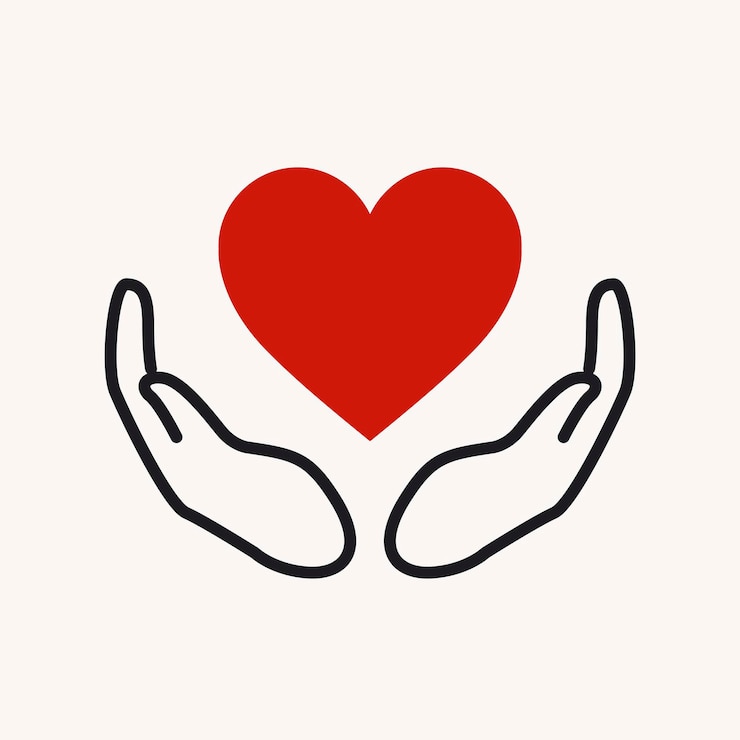 Charity-Logo, Hände, die Herz-Symbol flache Design-Vektor-Illustration unterstützen