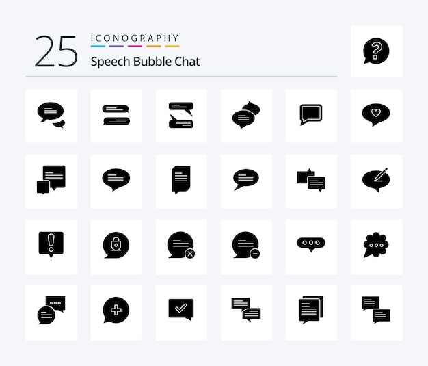 Chat 25 Solid Glyph Icon Pack inklusive Notiz-Chat Liebesnachrichten-Chat