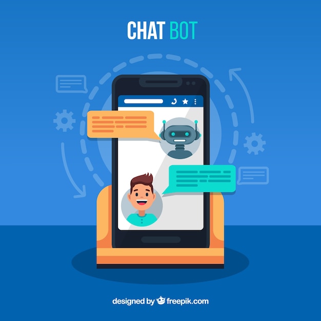 Kostenloser Vektor chatbot konzept hintergrund mit mobilen gerät