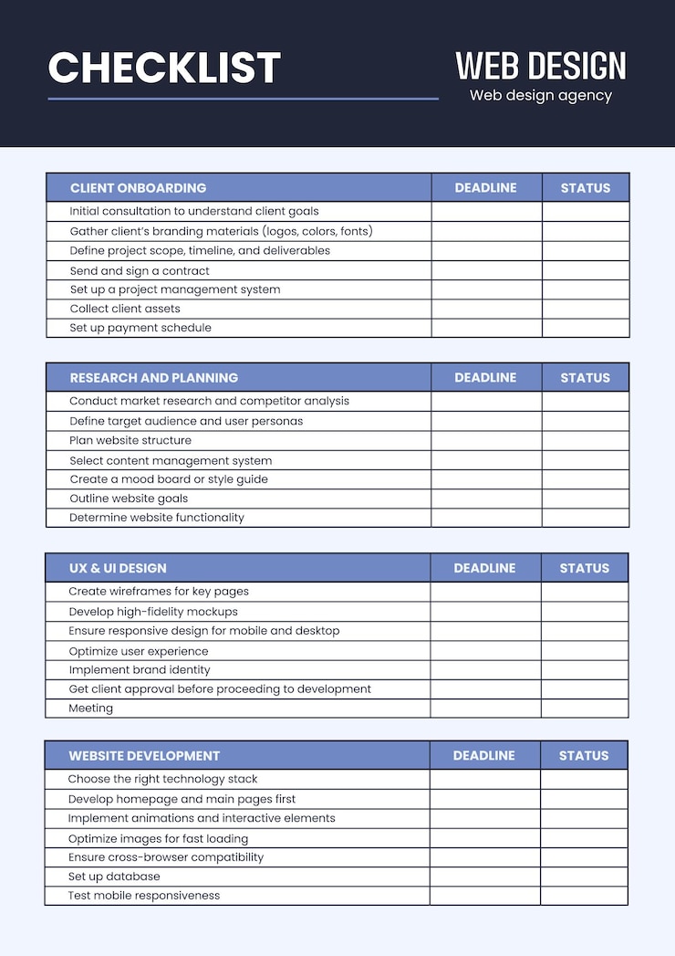 Kostenlose Vektor checkliste für professionelles lineares webdesign