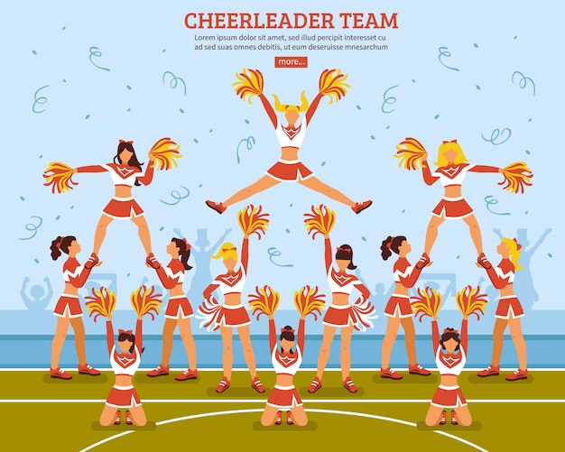 Kostenloser Vektor cheerleader-team-stadion-flaches plakat