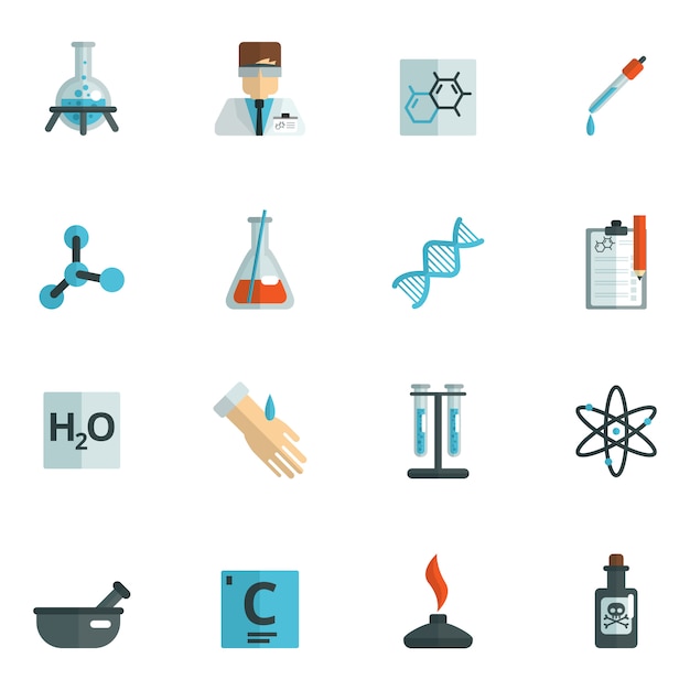 Kostenloser Vektor chemie-icons flach