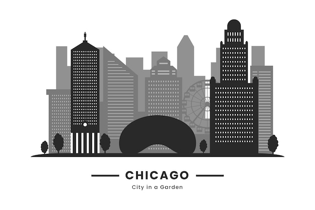 Kostenloser Vektor chicago-silhouette im flachen design