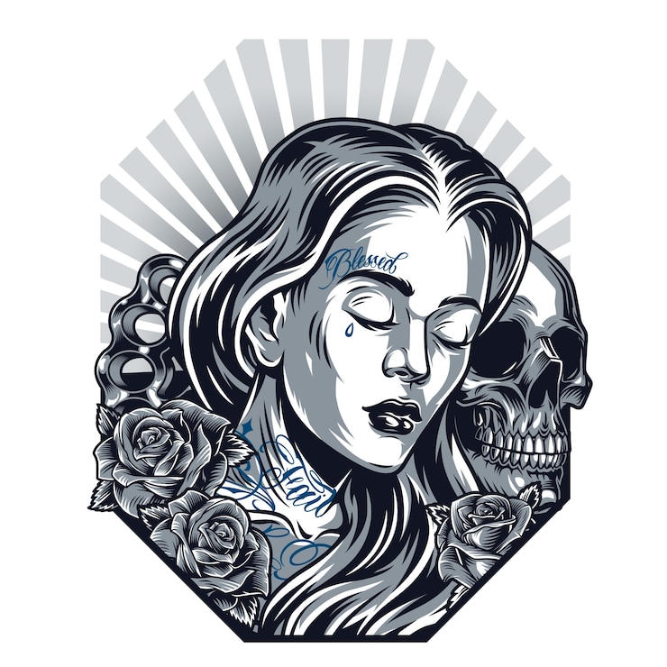 Kostenlose Vektor chicano tattoo vintage vorlage