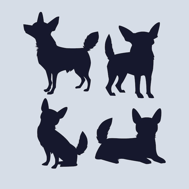 Kostenloser Vektor chihuahua-silhouette-set mit flachem design