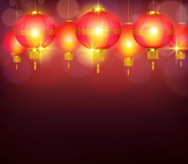 Chinesische Laternen brennen mit hellem Licht und leuchtendem rotem Hintergrund