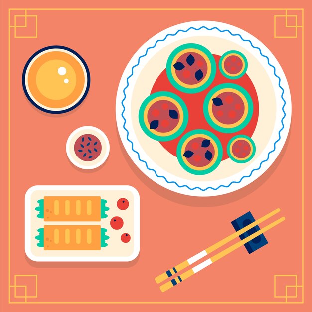 Chinesische Lebensmittelillustration des flachen Designs