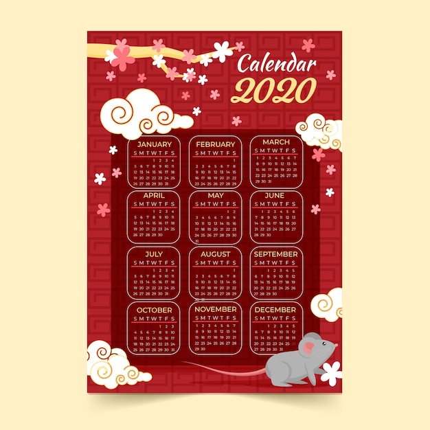 Chinesischer neujahrskalender im flachen design