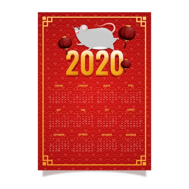 Chinesischer neujahrskalender im flachen design