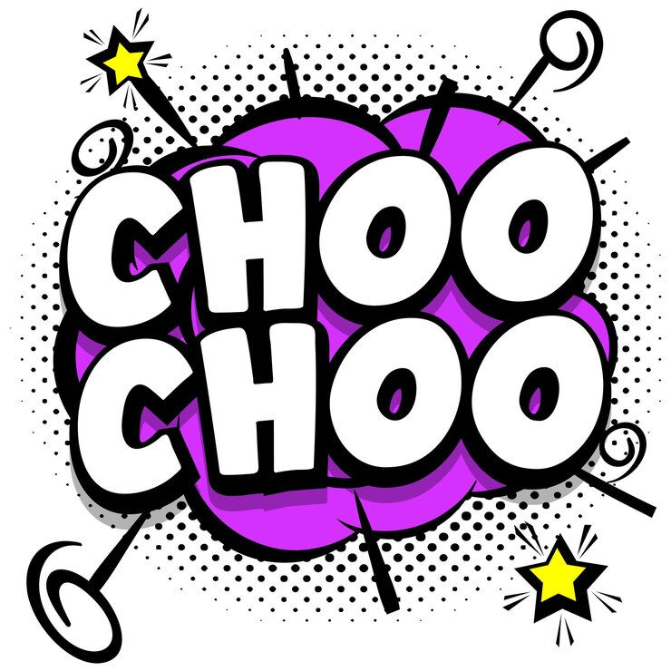 Kostenlose Vektor choochoo comic helle vorlage mit sprechblasen auf bunten rahmen