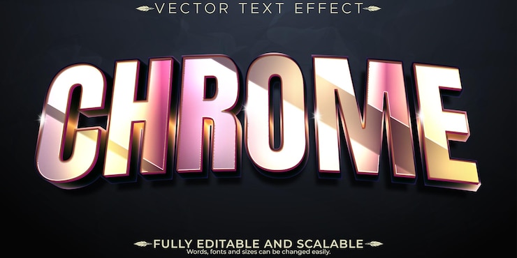 Kostenlose Vektor chrome-text-effekt bearbeitbarer metallischer und glänzender anpassbarer schriftstil