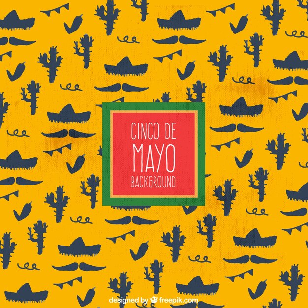 Cinco de Mayo gelber Hintergrund mit Elementen