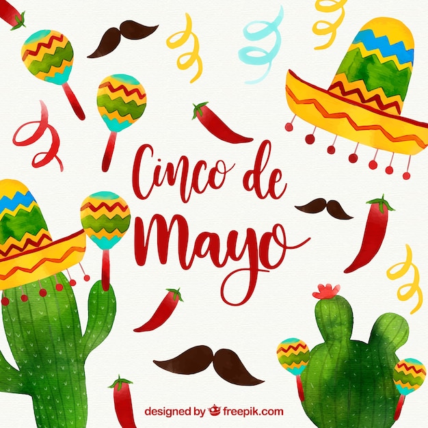 Cinco de mayo-hintergrund mit mexikanischen elementen in der aquarellart