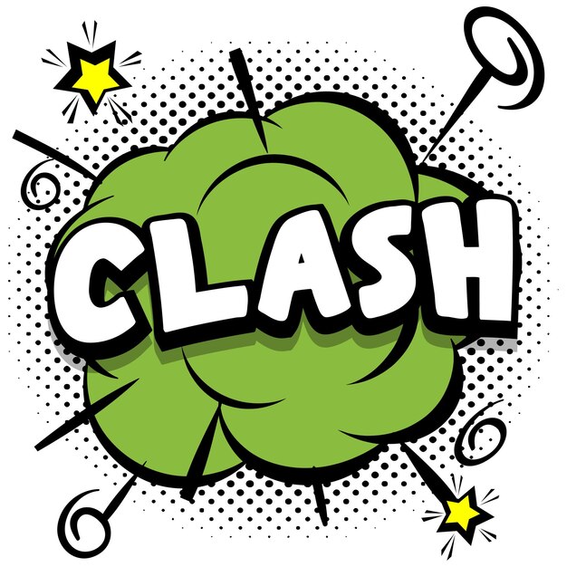 Clash comic helle vorlage mit sprechblasen auf bunten rahmen