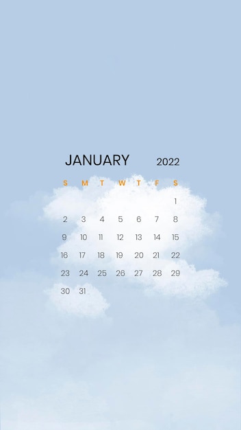 Kostenloser Vektor cloud abstrakter januar monatskalender iphone wallpaper vektor