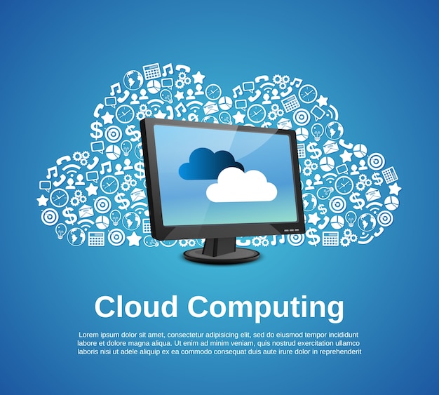 Kostenloser Vektor cloud-computing-konzept mit monitor und business-icons set vektor-illustration