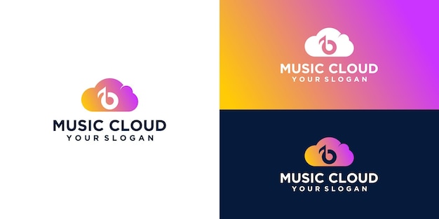 Cloud-logo mit negativer raumnotenmusik und visitenkarteinspiration