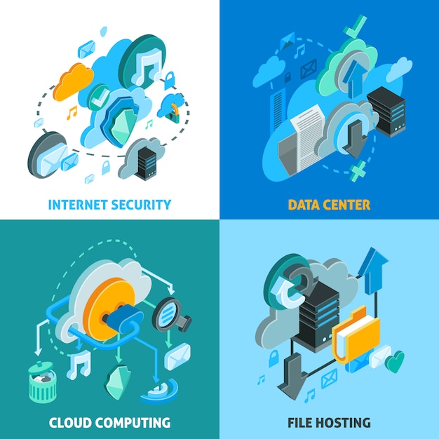 Cloud-service-konzept icons set