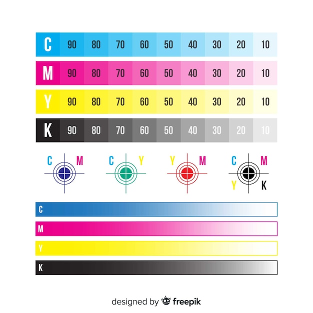 Kostenloser Vektor cmyk-kalibrierungselement-sammlung