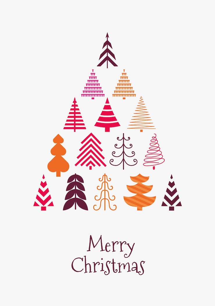 Kostenlose Vektor cmyk-weihnachtskarte mit bäumen