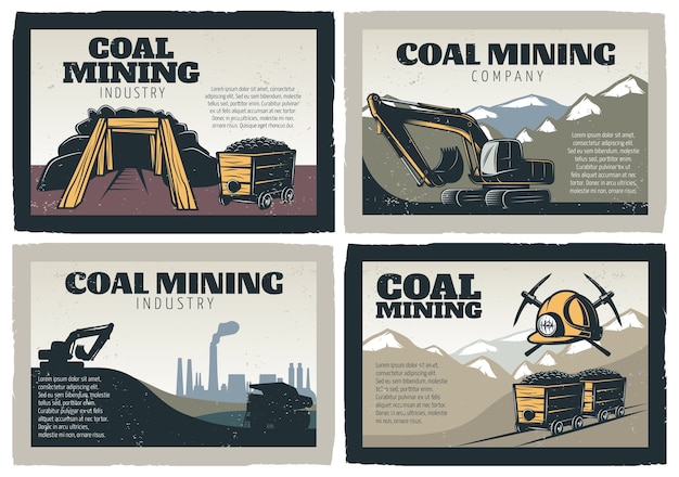 Coal mining designs illustrationen set