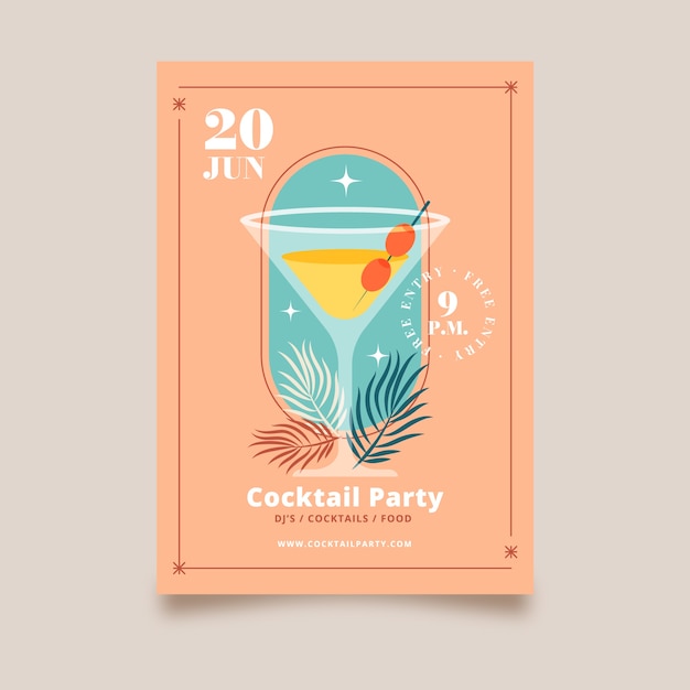 Kostenloser Vektor cocktail-flyer-vorlage im flachen design
