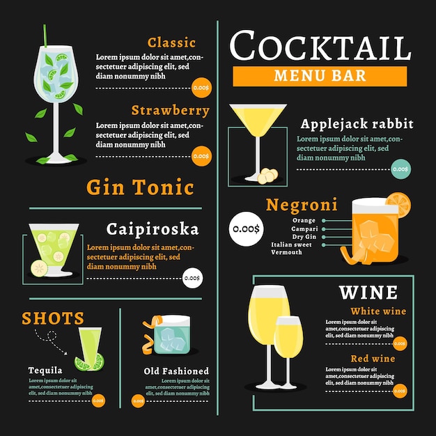 Kostenloser Vektor cocktail-menü-konzept