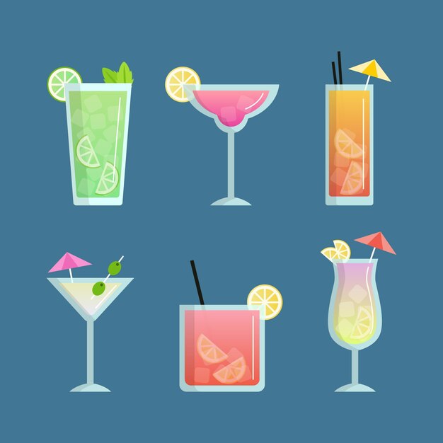 Cocktailkollektion im flachen Design