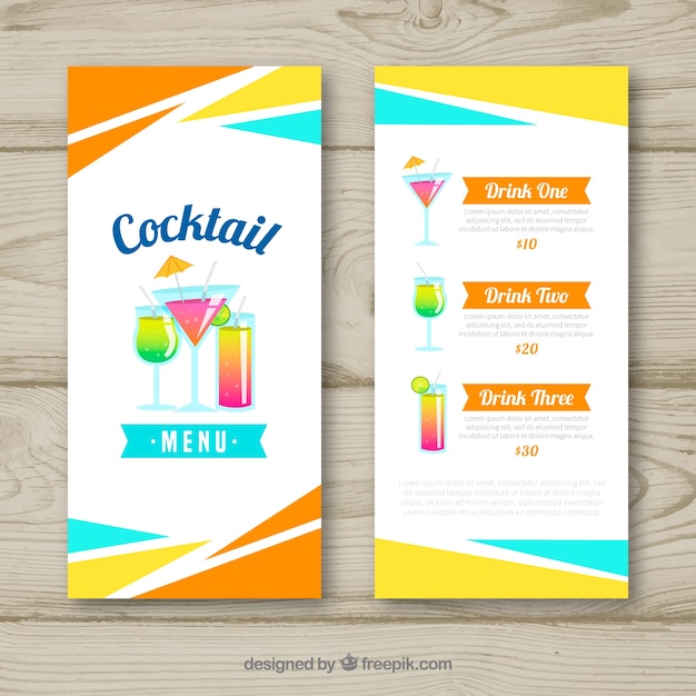 Cocktailmenüschablone mit flachem design