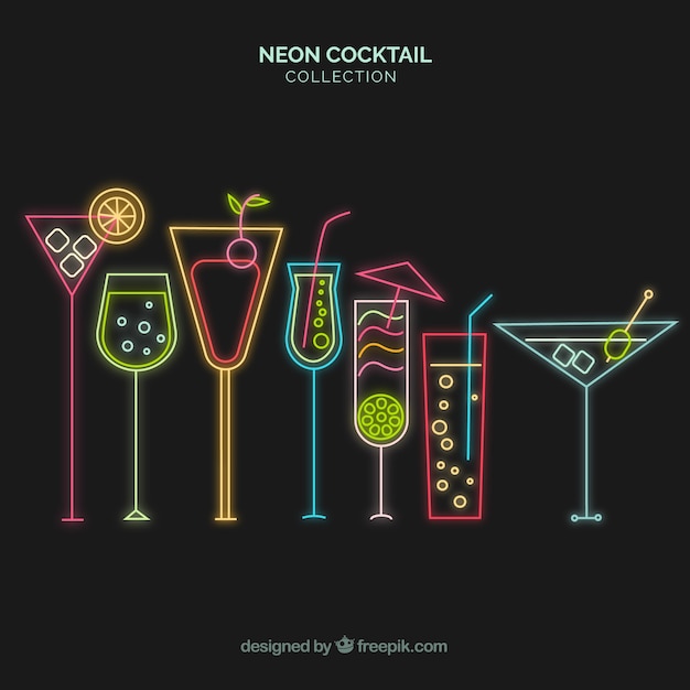 Cocktailsammlung mit neonlichtstil