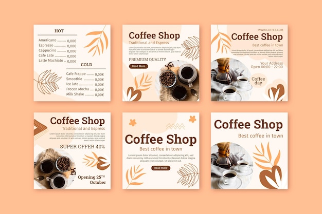 Kostenloser Vektor coffee shop instagram beiträge
