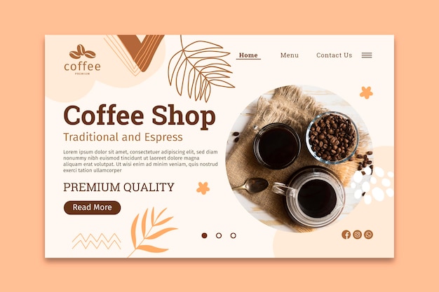 Kostenloser Vektor coffee shop landing page vorlage