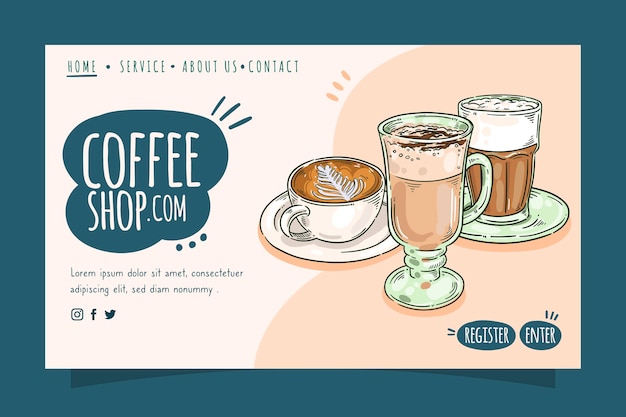 Kostenloser Vektor coffee shop landing page