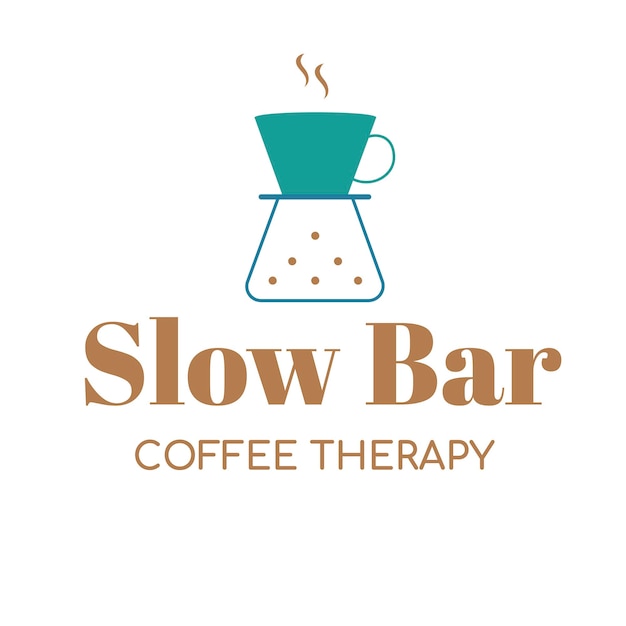 Coffeeshop-logo, lebensmittelgeschäftsschablone für branding-designvektor, langsamer barkaffeetherapietext