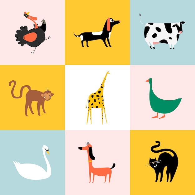 Kostenloser Vektor collage von verschiedenen arten von tieren