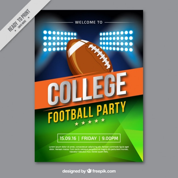 Kostenloser Vektor college party plakat mit rugby-ball